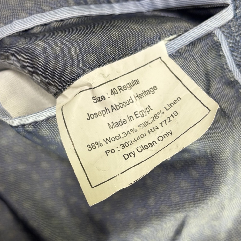 Joseph Abboud Indigo Blue E.THOMAS Wool Silk Linen Chambray Blue Blazer Mens 40R - Picture 8 of 11